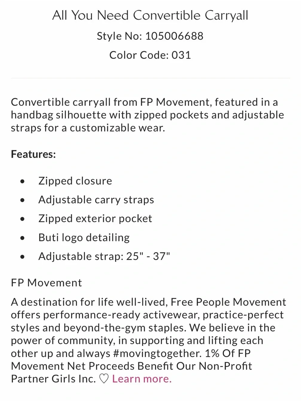 NWT FP Movement All You Need Convertible Carryall -Sage